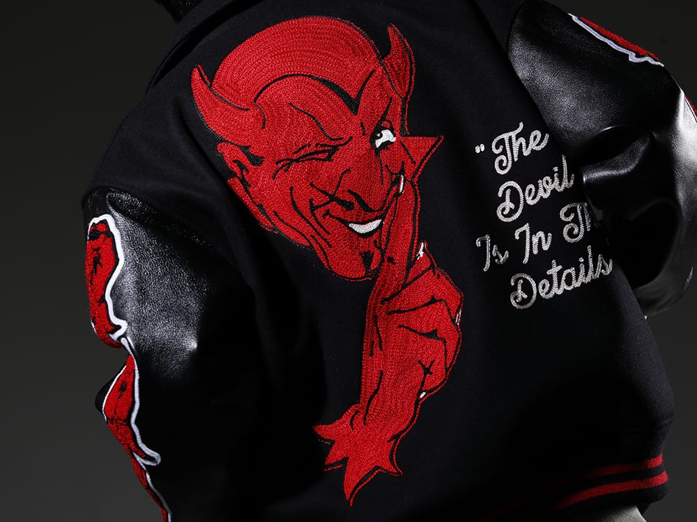 SAINT M×××××× 2023SS Varsity jacket with a sense of weight with a dark atmosphere - SM-A22-0000-034(DEVIL Varsity Jacket Black) SM-A22-0000-080(BONE Hoodie) - 2-007