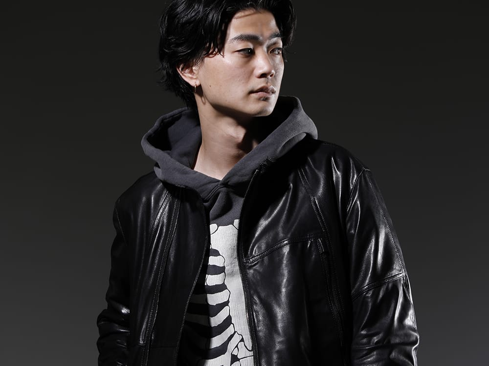 The Viridi-anne / SAINT MICHAEL 2023SS Goat leather that combines strength and lightness - VI-3556-06-Black(Goat Leather Jacket) SM-A22-0000-080(BONE Hoodie) - 2-005