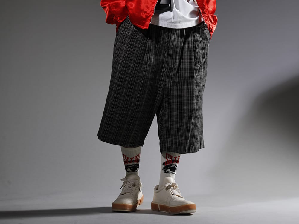 SAINT MICHAEL / Maison MIHARAYASUHIRO / Guidi 2023SS Wear with moderately loose pants for a rough look. - A10PT034(Wrapped-waist KASURI Check Shorts) GJ02-CO00T(Laced Up Boots - Horse Full Grain Leather - GJ02 CO00T) SM-S23-0000-102(Eye Socks Ecru) - 3-001
