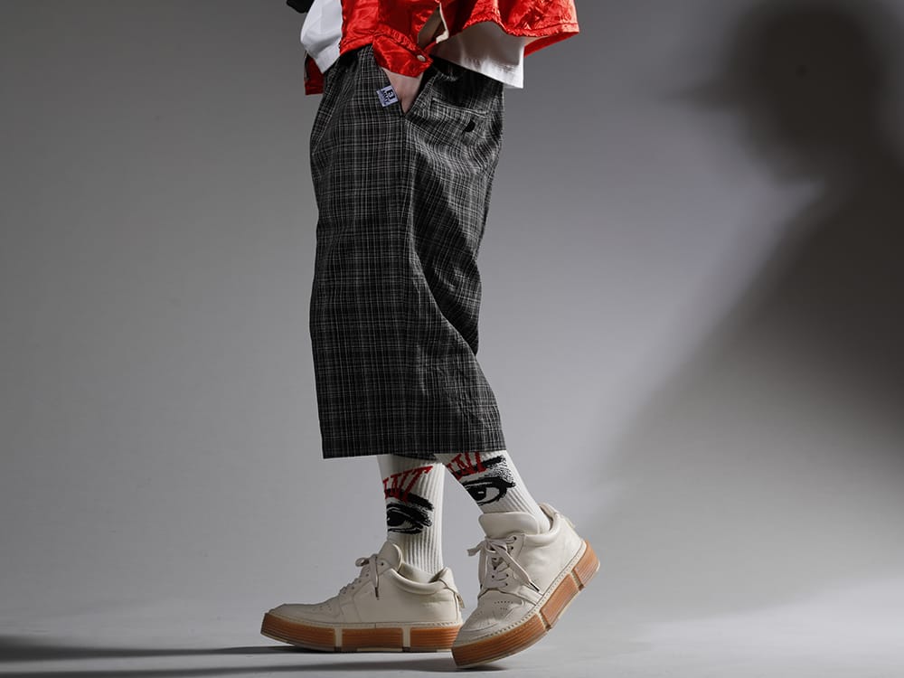 SAINT MICHAEL / Maison MIHARAYASUHIRO / Guidi 2023SS Wear with moderately loose pants for a rough look. - A10PT034(Wrapped-waist KASURI Check Shorts) GJ02-CO00T(Laced Up Boots - Horse Full Grain Leather - GJ02 CO00T) SM-S23-0000-102(Eye Socks Ecru) - 3-002