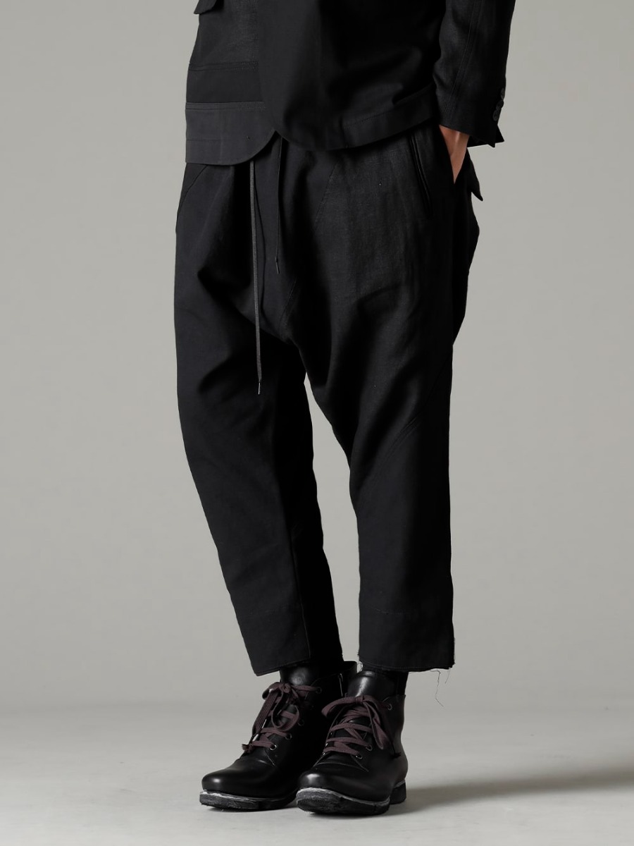 The Viridi-anne 23SS 良いアクセントになる春夏のスタンダードな一本 - VI-3568-04-Black Fragment Drop Crotch Trousers Black FW-CSHS Leather boots GUIDI Horse leather 3-001