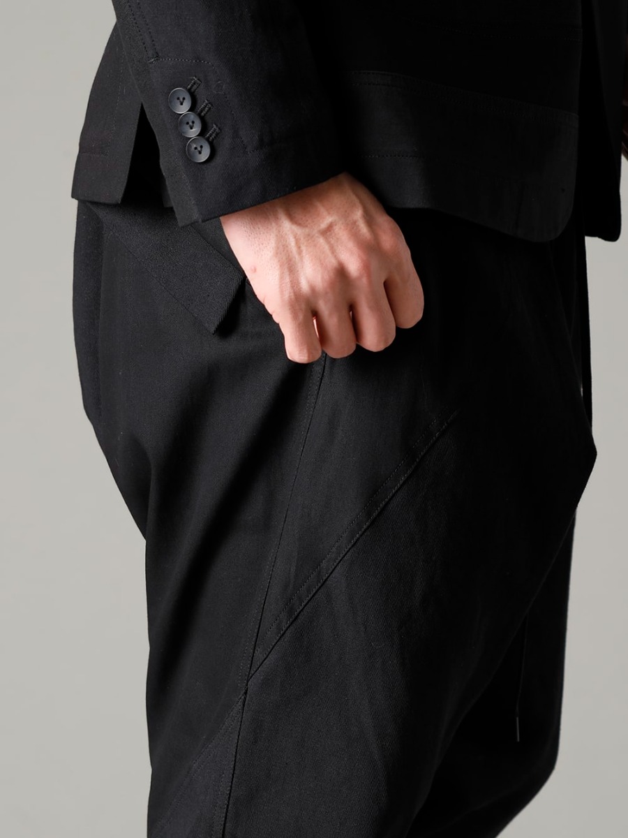 The Viridi-anne 23SS 良いアクセントになる春夏のスタンダードな一本 - VI-3568-04-Black Fragment Drop Crotch Trousers Black FW-CSHS Leather boots GUIDI Horse leather 3-003