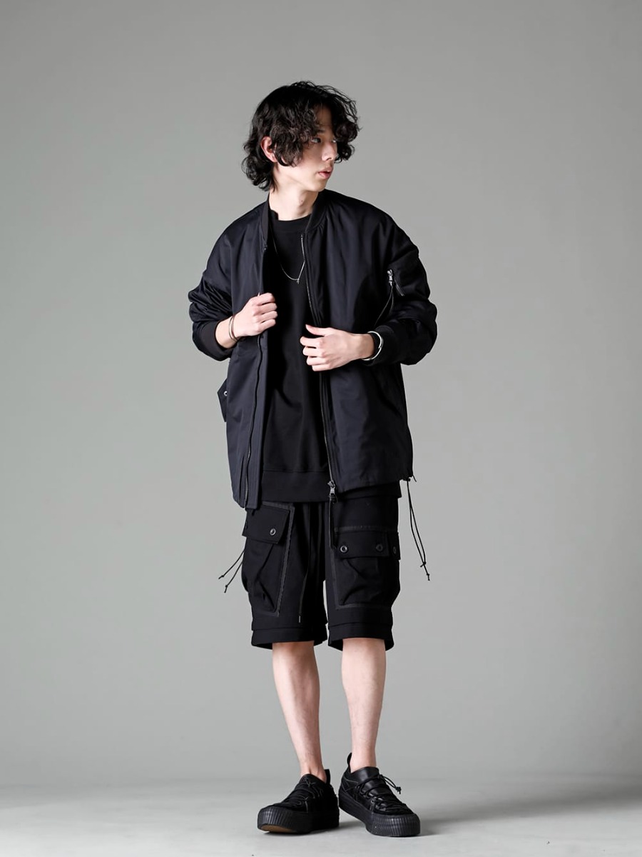 The Viridi-anne 2023SS - VI-3558-06-Black - Water Repellent Bomber Jacket Black - VI-3590-01-Black - Sweat Shirt Black - VI-3607-04-Black - Jersey Short Pants Black  4-001