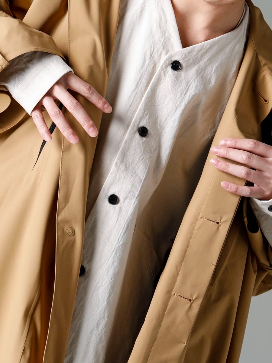 Norwegian Rain(ノルウェージャンレイン) 23SS(春夏) 春の気候にも適した通年使い可能な万能アウター  - Raincho-Unisex-SuperLightweight-Sand レインチョ ユニセックス スーパー ライトウェイト サンド O15SRT2-KINARI カバーオール シャツ キナリ ファイン キャンバス 2-007