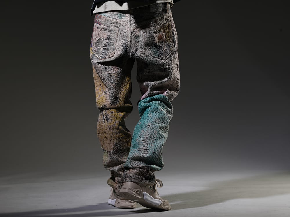 プロレタ リ アート / メゾンミハラヤスヒロ  2023SS 見出し3 - UROBOROS-DENIM-JEANS-MULCH-32-22-23AW(BORO デニムパンツ ビーズ付き) A08FW702-Beige(-パーカー- オリジナル ソール レザー ロートップ スニーカー Beige) - 3-003