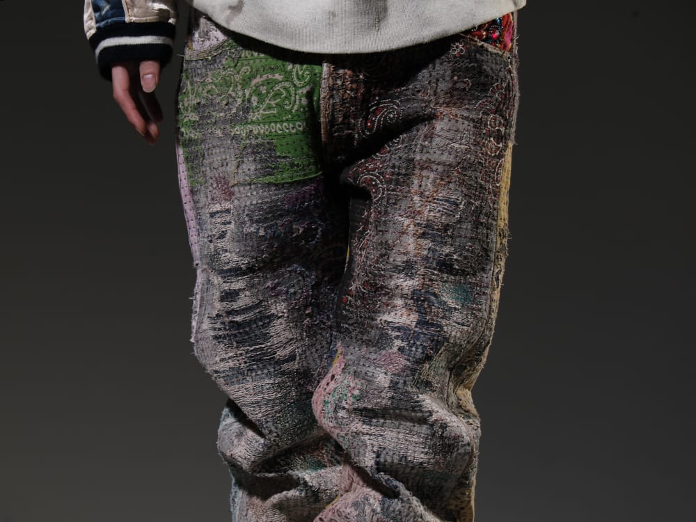 プロレタ リ アート 2023SS 見出し3 - UROBOROS-DENIM-JEANS-MULCH-32-22-23AW(BORO デニムパンツ ビーズ付き) - 3-004
