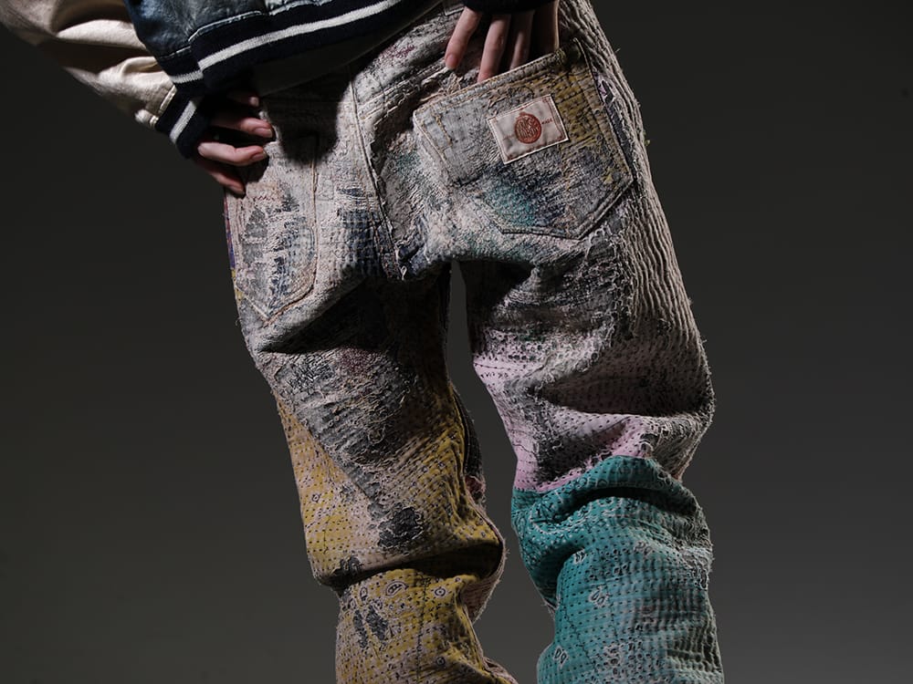 プロレタ リ アート 2023SS 見出し3 - UROBOROS-DENIM-JEANS-MULCH-32-22-23AW(BORO デニムパンツ ビーズ付き) - 3-005
