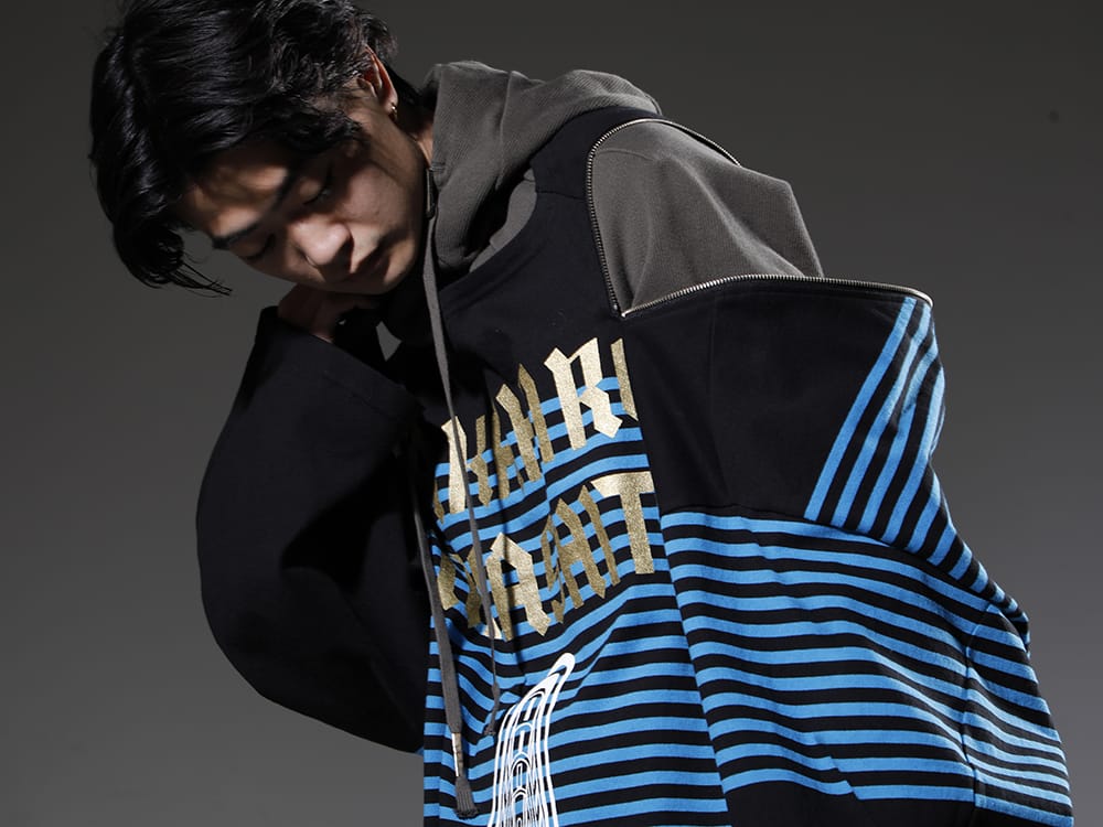 タカヒロミヤシタザソロイスト. / ボリス ビジャン サベリ 2022-23AW コレクションを象徴するディテール - sc.0001aAW22-Black-L.Blue(ダブルジップ バルーンシェイプド バスクシャツ ブラック x Lブルー) HOODY2-FTT00008(フーディー2 FTT00008) - 2-004