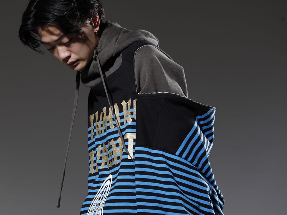 タカヒロミヤシタザソロイスト. / ボリス ビジャン サベリ 2022-23AW コレクションを象徴するディテール - sc.0001aAW22-Black-L.Blue(ダブルジップ バルーンシェイプド バスクシャツ ブラック x Lブルー) HOODY2-FTT00008(フーディー2 FTT00008) - 2-006