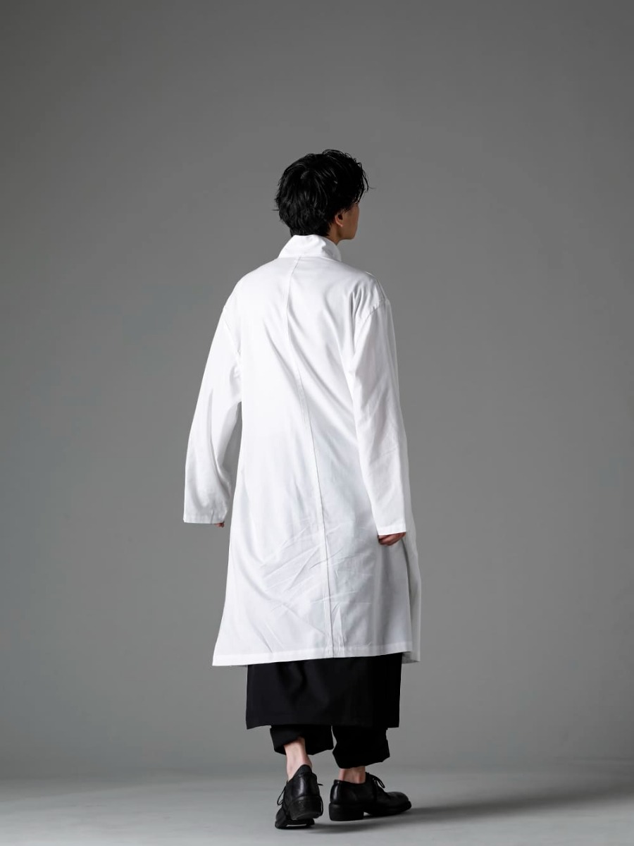 Yohji Yamamoto-Yohji Yamamoto 23SS (Spring-Summer) Styling Bottom layered style with 3 layers using skirt - HZ-B74-047-White-Shirt coat front margin White - HZ-P32-100-12 Tuck flap pants - HZ -S07-100-Pleated Bents Wrap Cloth - 792Z-Classic Derby Shoes Lace Up Double Sole - Horse Full Grain - 792Z 1-003