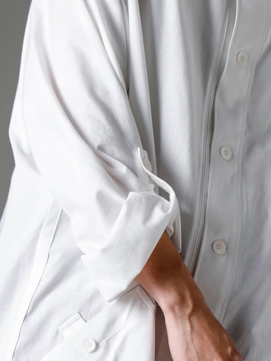 Yohji Yamamoto-Yohji Yamamoto 23SS (Spring-Summer) Shirtcoat made of cady cotton that goes well with any fabric - HZ-B74-047-White-Shirtcoat Front Margin White 2-004