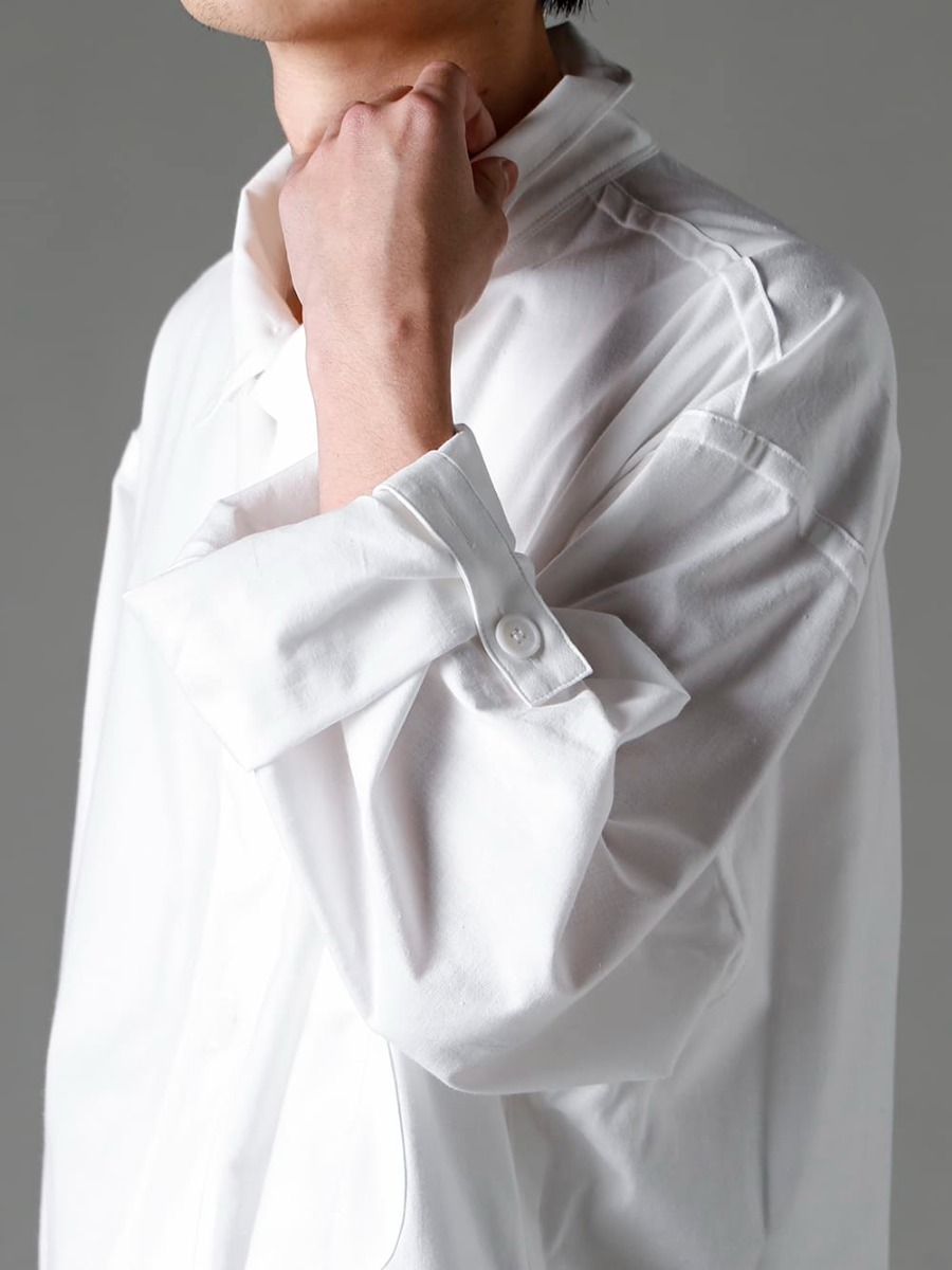 Yohji Yamamoto-Yohji Yamamoto 23SS (Spring-Summer) Shirtcoat made of cady cotton that goes well with any fabric - HZ-B74-047-White-Shirtcoat Front Margin White 2-005