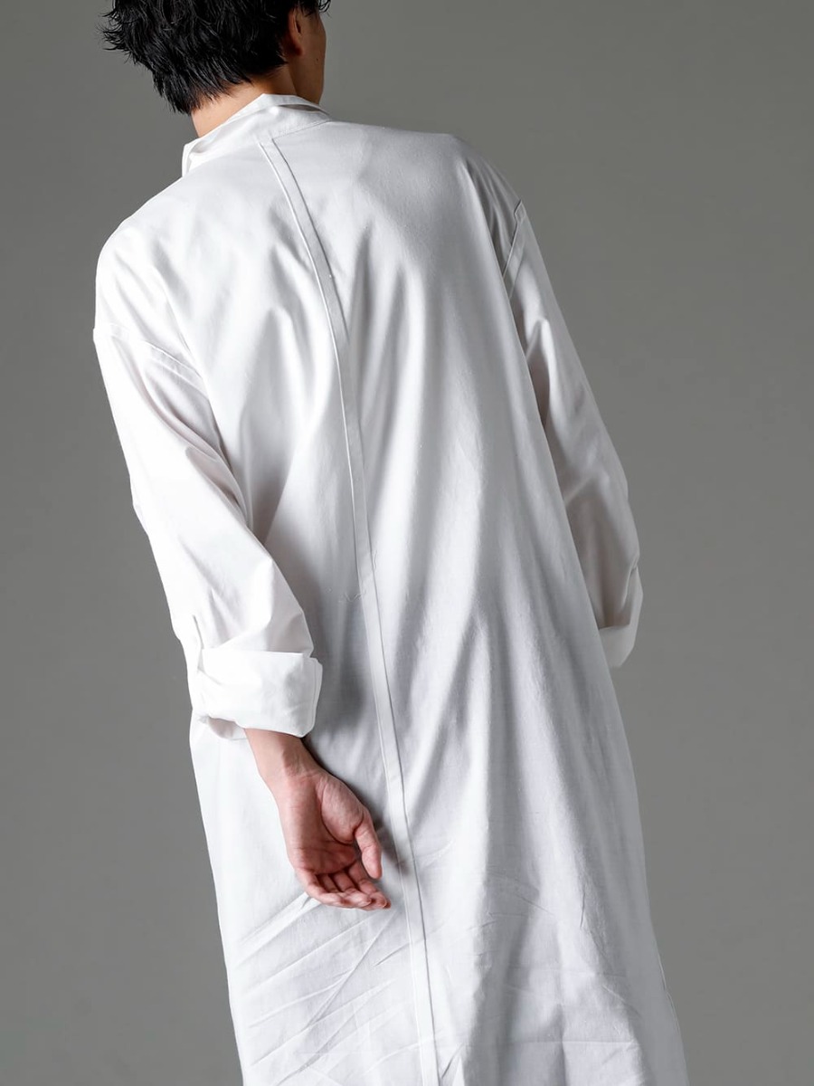 Yohji Yamamoto-Yohji Yamamoto 23SS (Spring-Summer) Shirtcoat made of cady cotton that goes well with any fabric - HZ-B74-047-White-Shirtcoat Front Margin White 2-007
