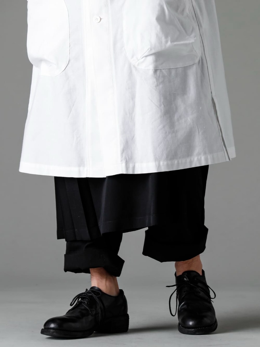 Yohji Yamamoto - Yohji Yamamoto 23SS (Spring-Summer) Yohji Yamamoto Wrap Skirt Skirt and pants combination for this season's unique layering HZ-P32-100-12 Tuck Flap Pants - HZ-S07-100-Pleated Bents Wrap Cloth - 792Z-Classic Derby Shoes Lace-up Double Sole - Horse Full Grain - 792Z 3-001