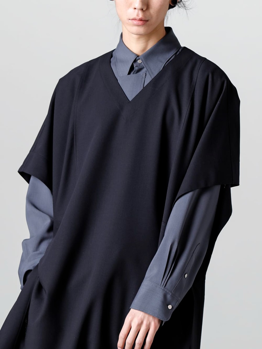 IRENISA - 2023SS A new super-oversized pullover item that looks like a 'square clothing'!  - IH-23SS-C016-MT - Pull Over Cape Cool Wool - IH-23SS-B006-DS - Ornamental Fly Front Shirt 2-002