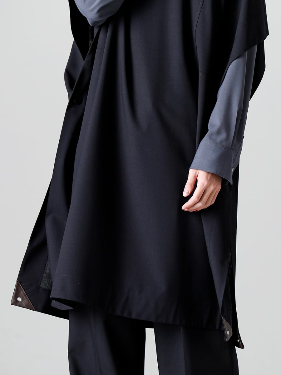IRENISA - 2023SS A new super-oversized pullover item that looks like a 'square clothing'!  - IH-23SS-C016-MT - Pull Over Cape Cool Wool - IH-23SS-B006-DS - Ornamental Fly Front Shirt 2-003