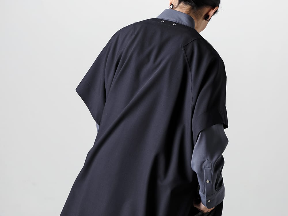 IRENISA - 2023SS A new super-oversized pullover item that looks like a 'square clothing'!  - IH-23SS-C016-MT - Pull Over Cape Cool Wool - IH-23SS-B006-DS - Ornamental Fly Front Shirt 2-005