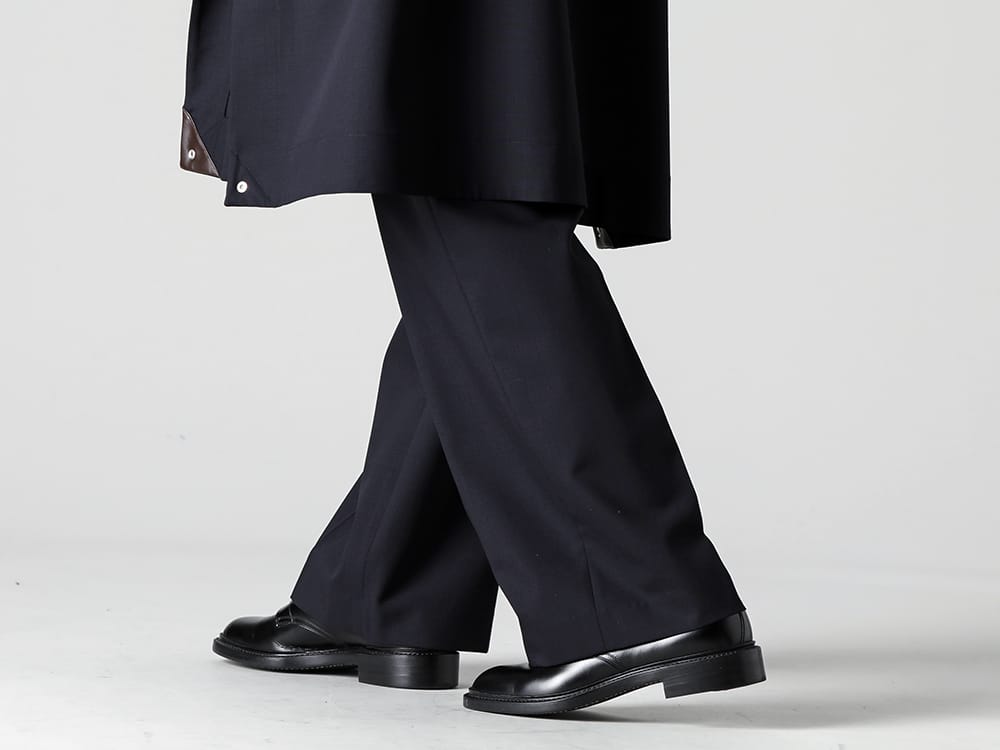 IRENISA - 2023SS The iconic pants representing IRENISA! Two-tuck wide pants with silhouette that makes legs look beautiful! - IH-23SS-C016-MT - Pull Over Cape Cool Wool - IH-23SS-P018-MT - Two Tucks Wide Pants - IH-22SS-S001-RC - Leather Shoes 3-003