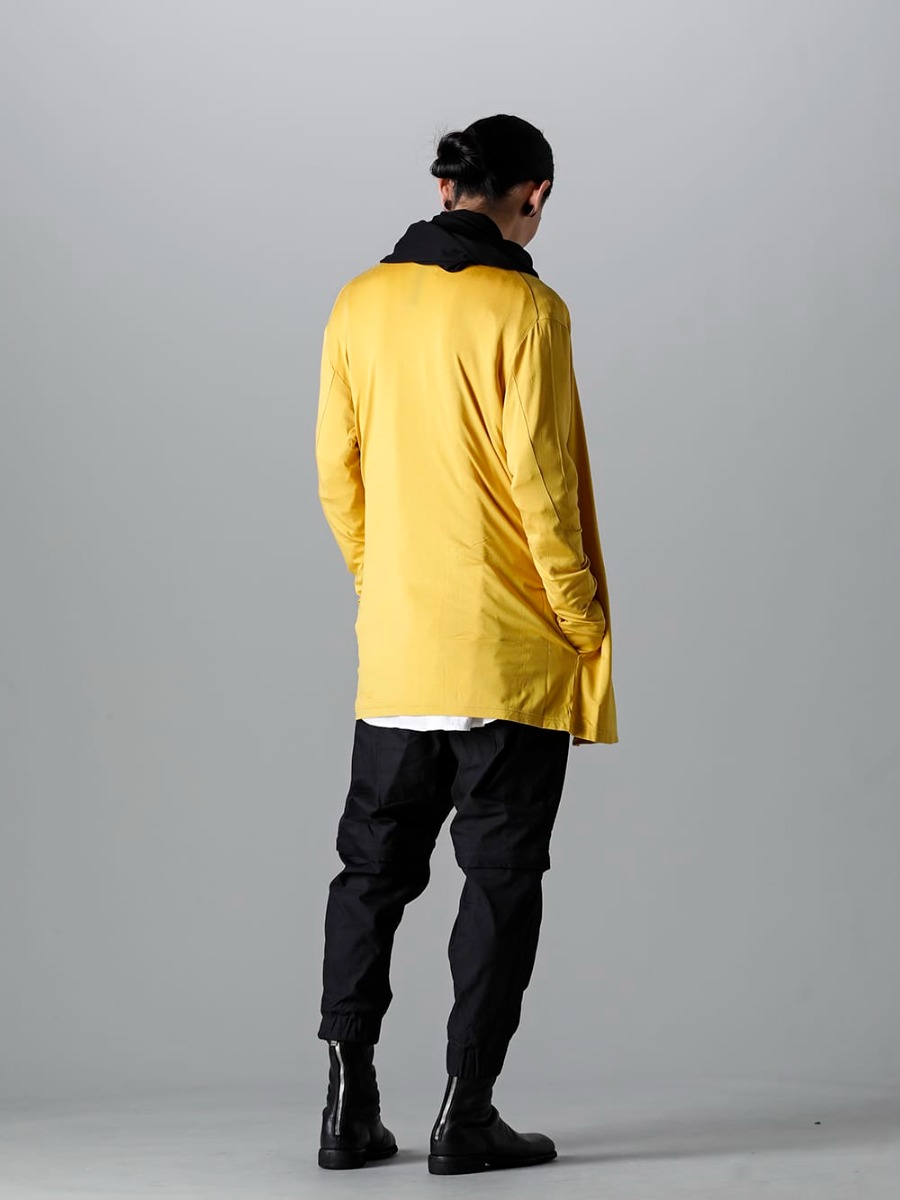 RIPVANWINKLE 2023SS スタイリング Even in spring styling, which tends to be monotonous, choose bright colors. - RW-502-Mustard - Solid Jersey Carde Mustard - RW-509-Black - Parachute Pants Black - 988X - Back Zip Mid Boots - Horse Full Grain Leather  - 988X 1-003