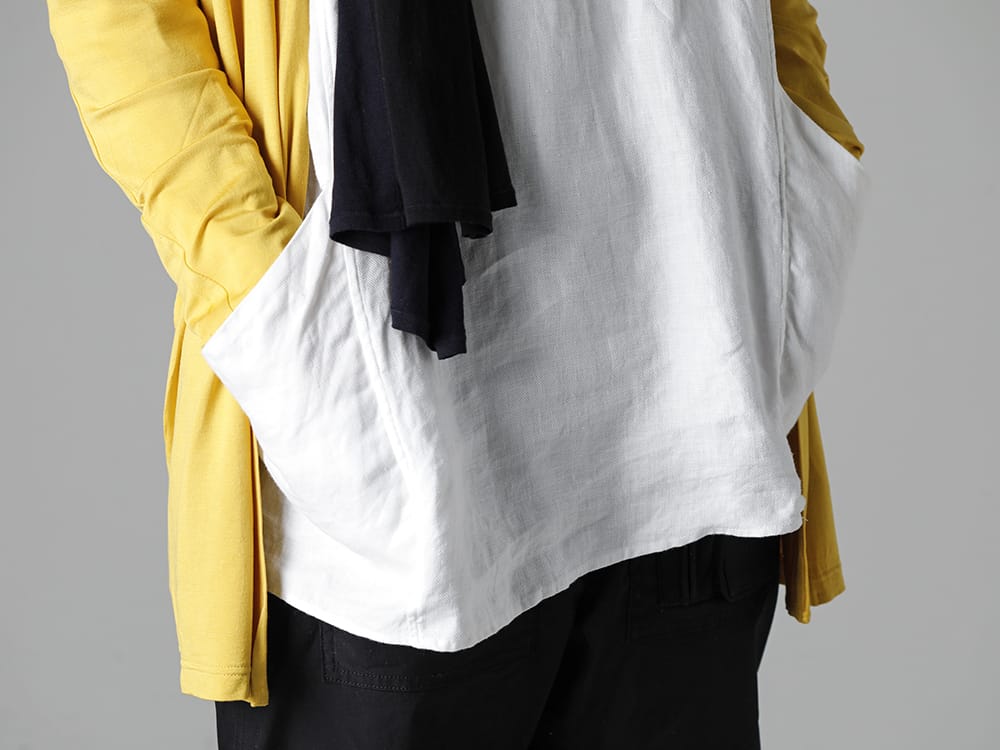 RIPVANWINKLE 2023SS Accentuated with black and navy bi-colored scarf  - RW-502-Mustard - Solid Jersey Carde Mustard - RW-505-Euro White - Solid Shirt L/S Euro White 2-003