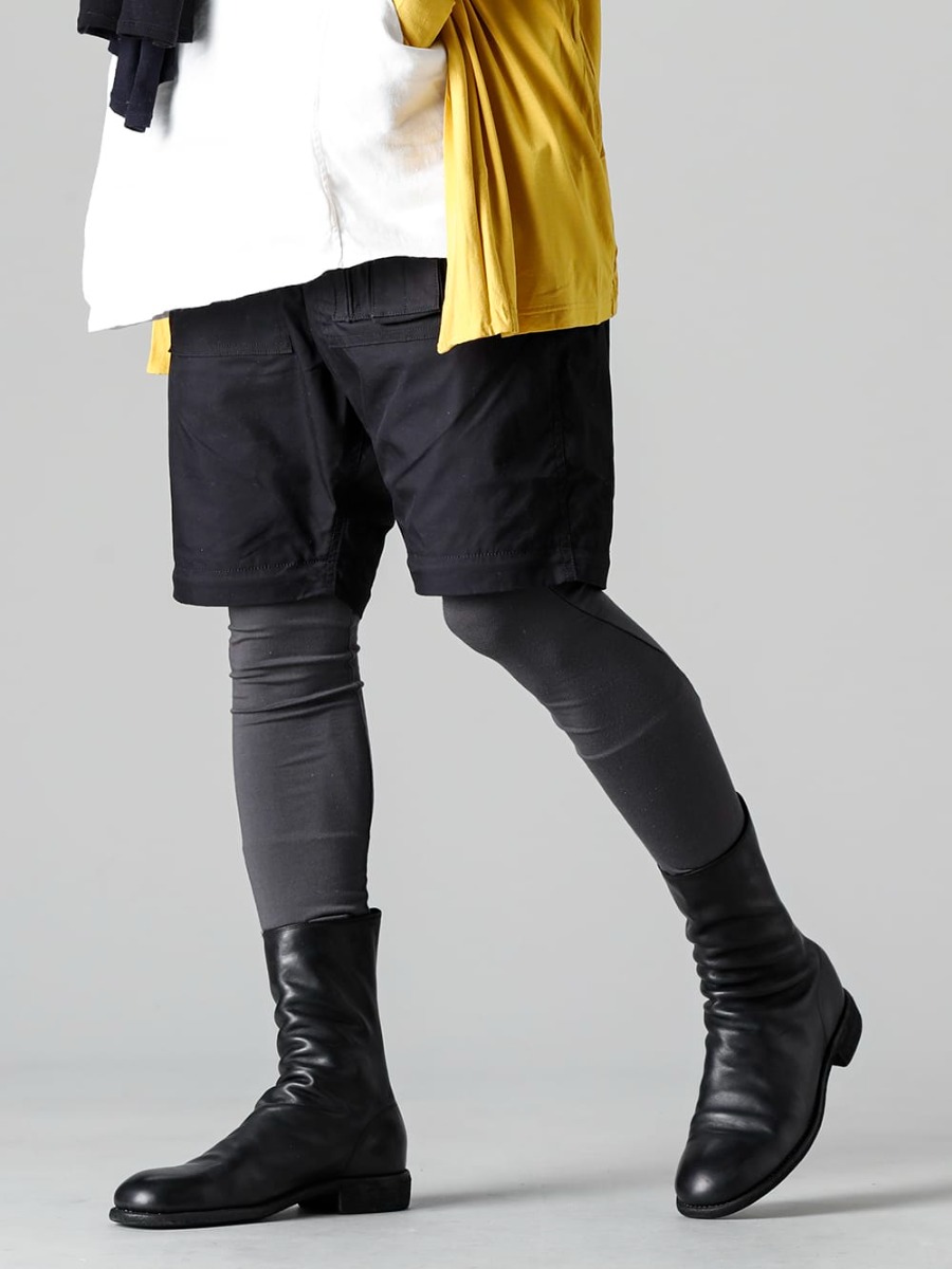 RIPVANWINKLE 2023SS Short pants style to enjoy with modern jersey leggings - RW-509-Black - Parachute Pants Black - RB-420-C.Gray - Modal Jersey Leggings C.Gray - 988X - Back Zip Mid Boots - Horse Full Grain Leather  - 988X 3-006