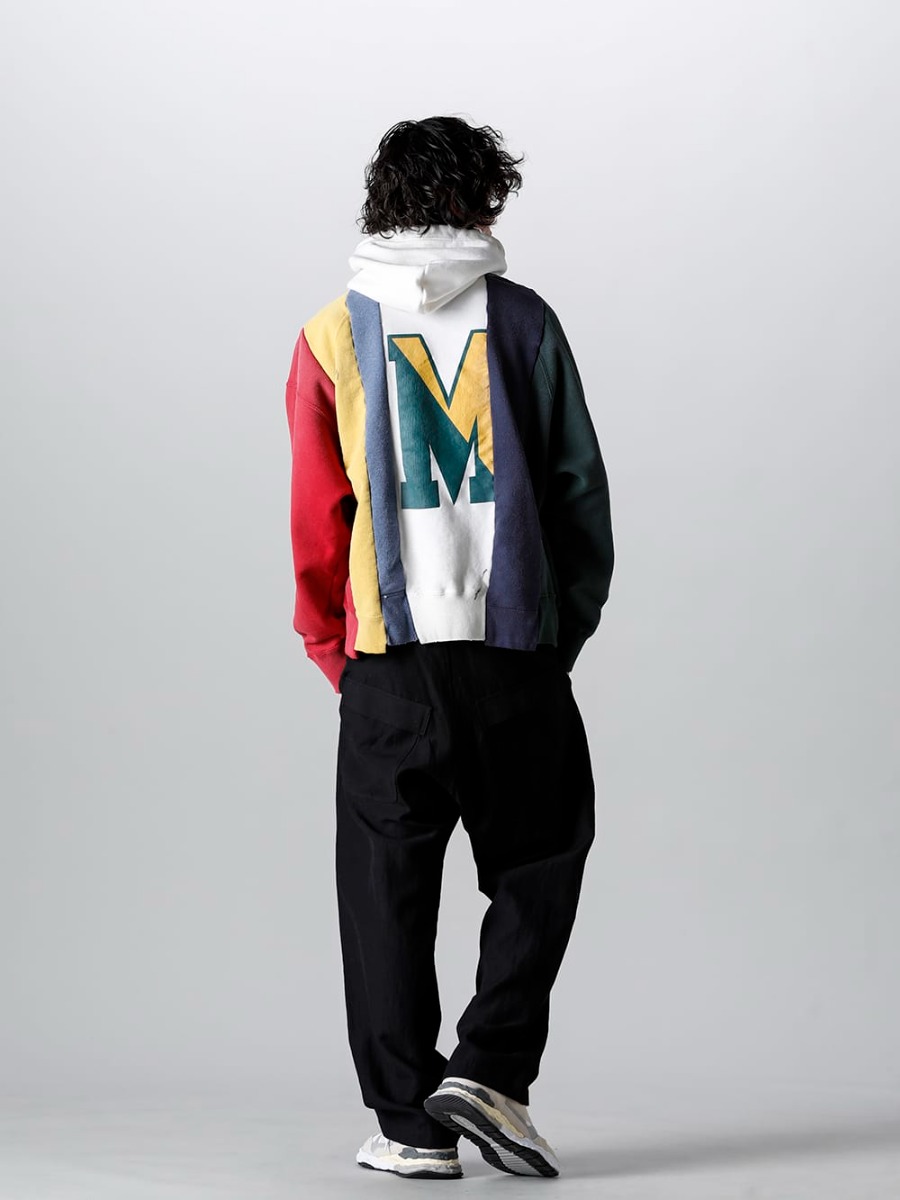 Maison MIHARAYASUHIRO - メゾン ミハラヤスヒロ 2023SS スタイリング 見出し1 - A10HD581-Multi - バーティカルスウィッチングフーディ Multi - 014TR1-Black - チノトラウザー ウールフラックスツイル ブラック - A10FW701-White - ジョージ- オリジナルソール ミックス マテリアル スニーカー White 1-003