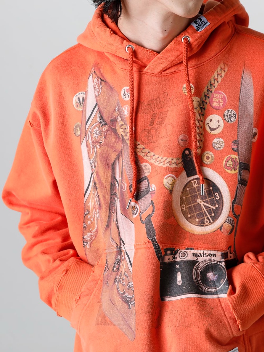Maison MIHARAYASUHIRO - メゾン ミハラヤスヒロ 23SS 騙し絵(トロンプ・ルイユ)が特徴的なフーディー。 - A10HD621-Trompe l'oeil printed hoodie Orange 3-002