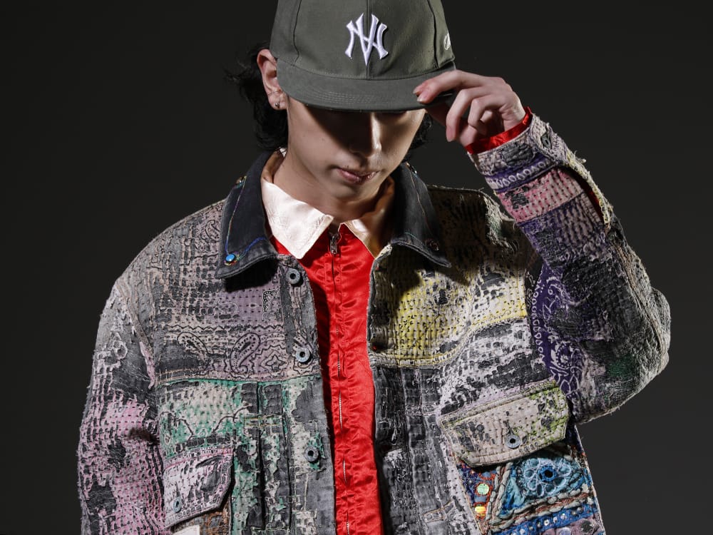 プロレタ リ アート / セントマイケル / ニュークリア 2023SS 膨大な作業量により完成されたこだわり抜かれた1点 - UROBOROS-DENIM-JACKET-MULCH-XL-22-23AW(デニムジャケット 2nd タイプ ビーズ付き) SM-S23-0000-070(ウエスタン シャツジャケット) NV_002-Vintage-Green(NVロゴ フロント アーミーコットンキャップ ヴィンテージグリーン) - 2-004