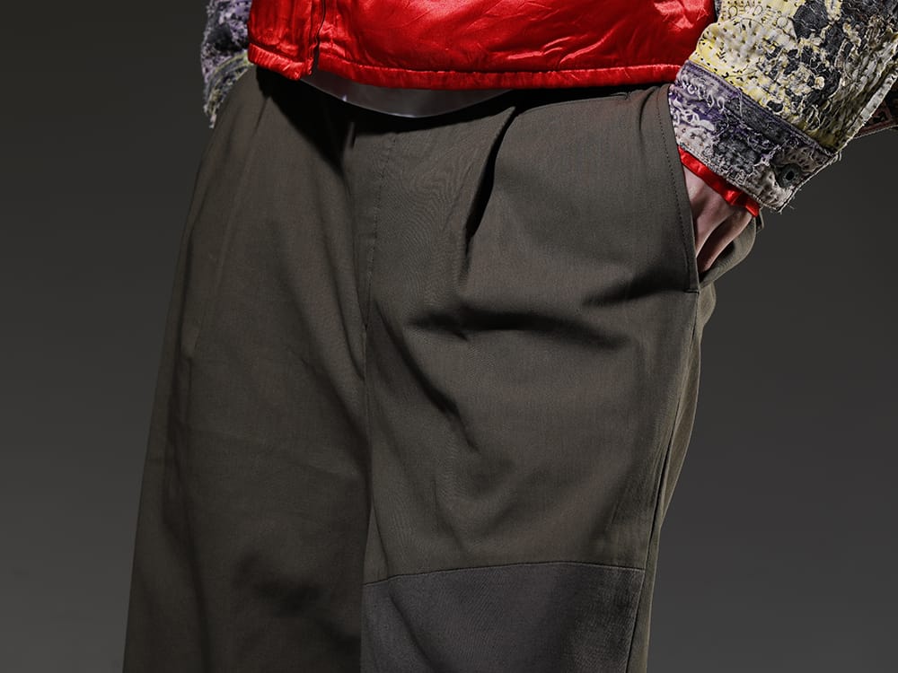 ザ ヴィリディアン  2023SS スッキリとした足元を演出する落ち着きのあるワイドパンツ - VI-3569-04-Dark-olive(フラグメント クロップド トラウザー ダーク オリーブ) - 3-004