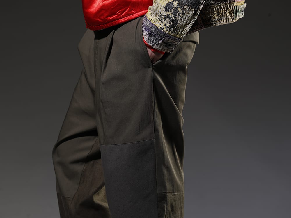 ザ ヴィリディアン  2023SS スッキリとした足元を演出する落ち着きのあるワイドパンツ - VI-3569-04-Dark-olive(フラグメント クロップド トラウザー ダーク オリーブ) - 3-005