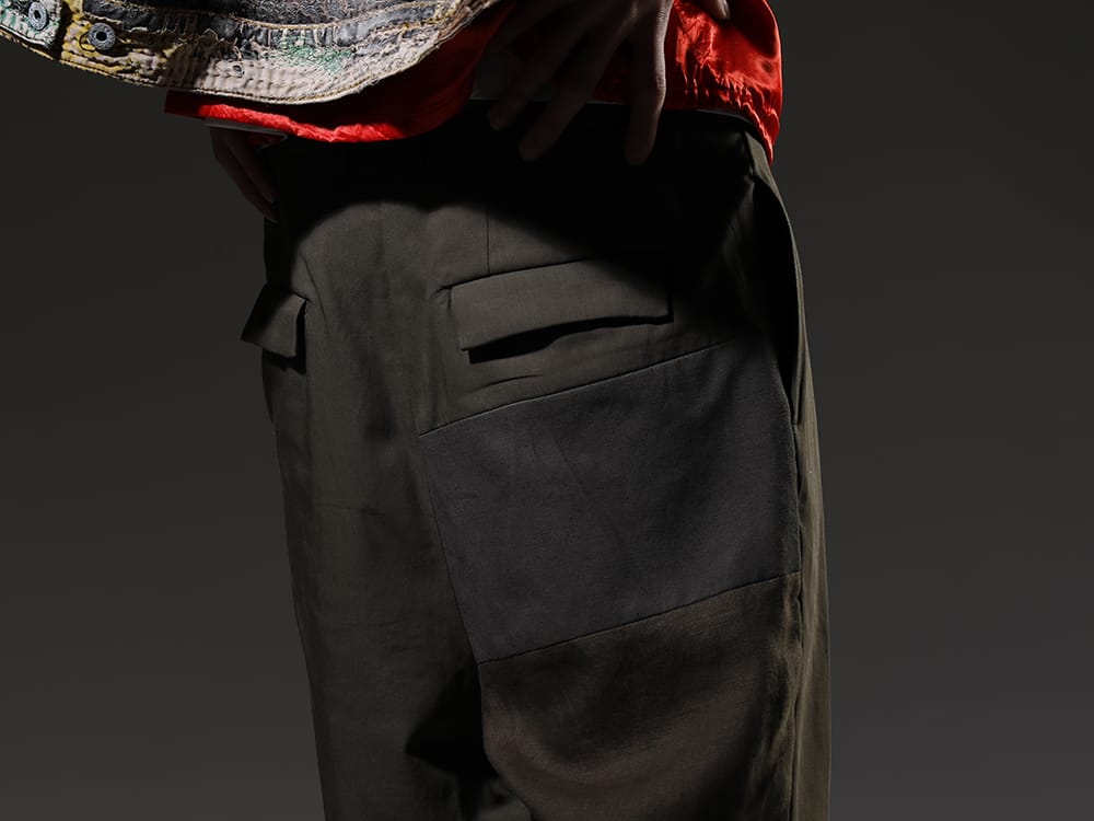 ザ ヴィリディアン  2023SS スッキリとした足元を演出する落ち着きのあるワイドパンツ - VI-3569-04-Dark-olive(フラグメント クロップド トラウザー ダーク オリーブ) - 3-006