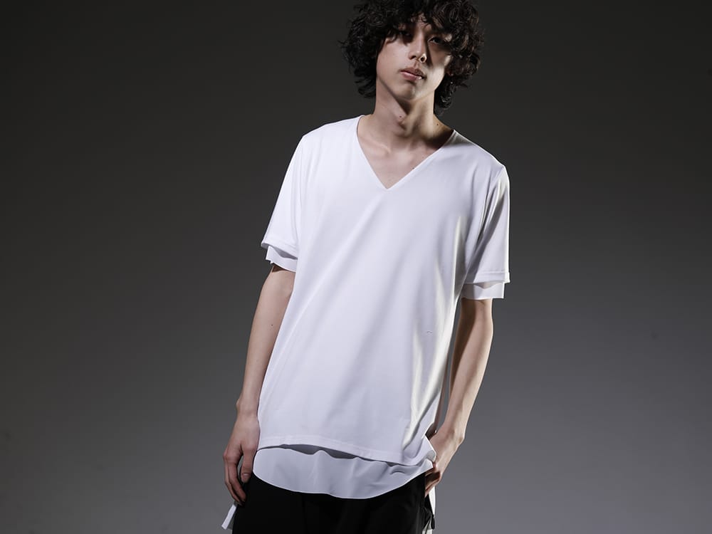 キリュウキリュウ 2023SS １枚の着用でレイヤード感を楽しんでいただけるカットソー - KP-HT33-056-White-White(Vネック レイヤード Tシャツ ホワイト&ホワイト) - 2-001