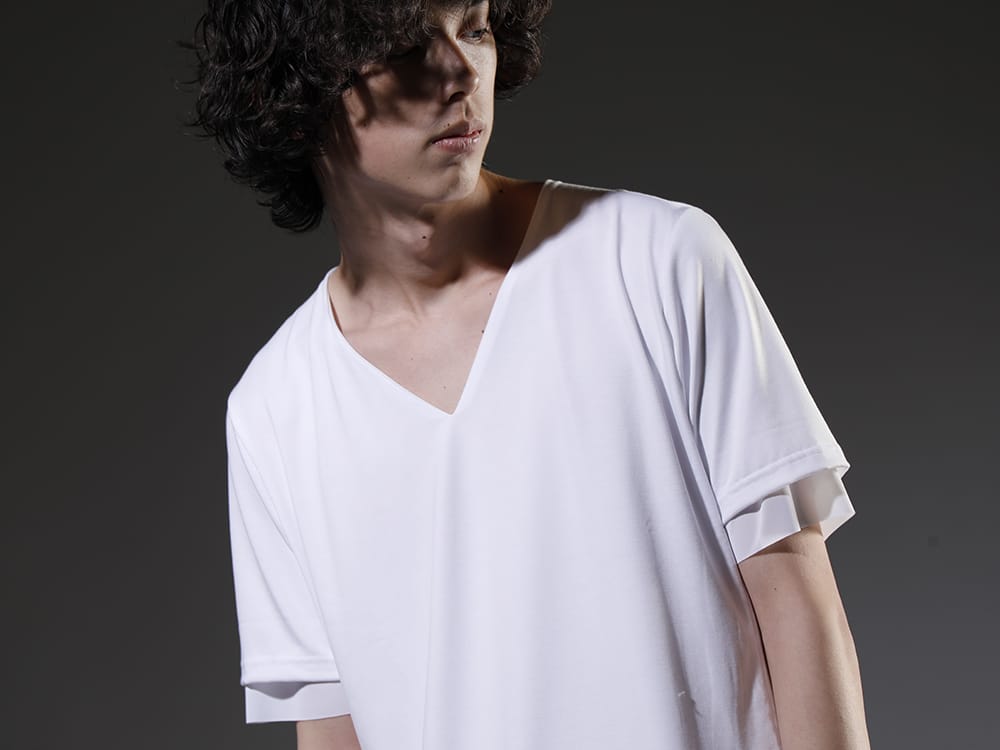 キリュウキリュウ 2023SS １枚の着用でレイヤード感を楽しんでいただけるカットソー - KP-HT33-056-White-White(Vネック レイヤード Tシャツ ホワイト&ホワイト) - 2-003