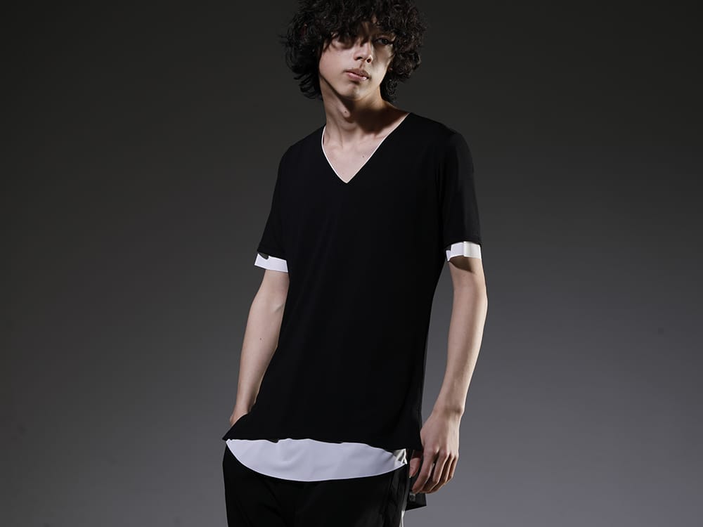 キリュウキリュウ 2023SS １枚の着用でレイヤード感を楽しんでいただけるカットソー - KP-HT33-056-Black-White(Vネック レイヤード Tシャツ ブラック&ホワイト) - 2-006