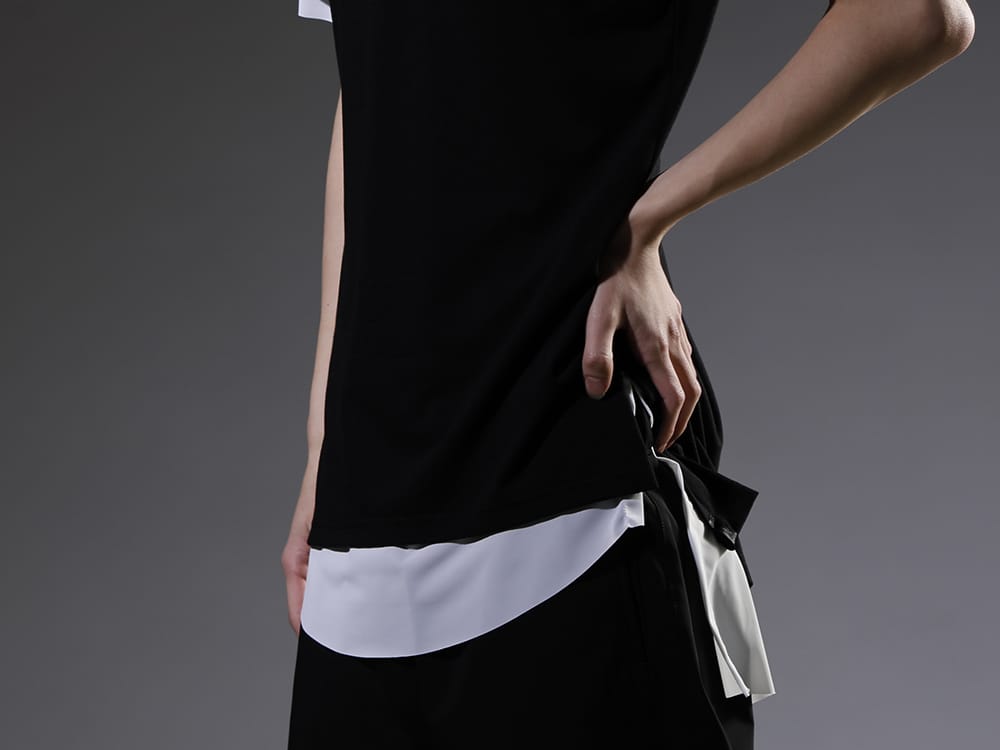 キリュウキリュウ 2023SS １枚の着用でレイヤード感を楽しんでいただけるカットソー - KP-HT33-056-Black-White(Vネック レイヤード Tシャツ ブラック&ホワイト) - 2-009