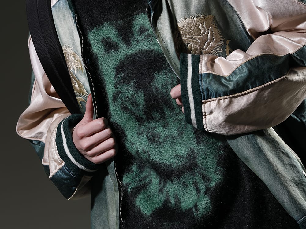 セントマイケル 2023SS 加工によって雰囲気を漂わせるスカジャン - SM-A22-0000-072(ボーン X レイズド × セントマイケル CLOWN ニット ブラック) - 2-007