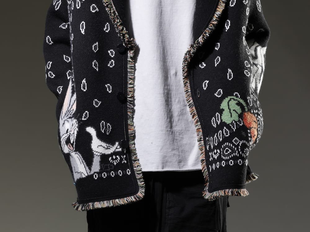 アラヌイ / 69 by アイザックセラム 2023SS ブランドならではの最高級生地で作り上げたカーディガン - LMHS23-047(ルーニー・テューンズ × アラヌイ バッグス・バニー バンダナカーディガン) INTERSECTION-LT-Cold-Dye-Alu(インターセクション LT コールドダイ アル ジャージー) - 2-005