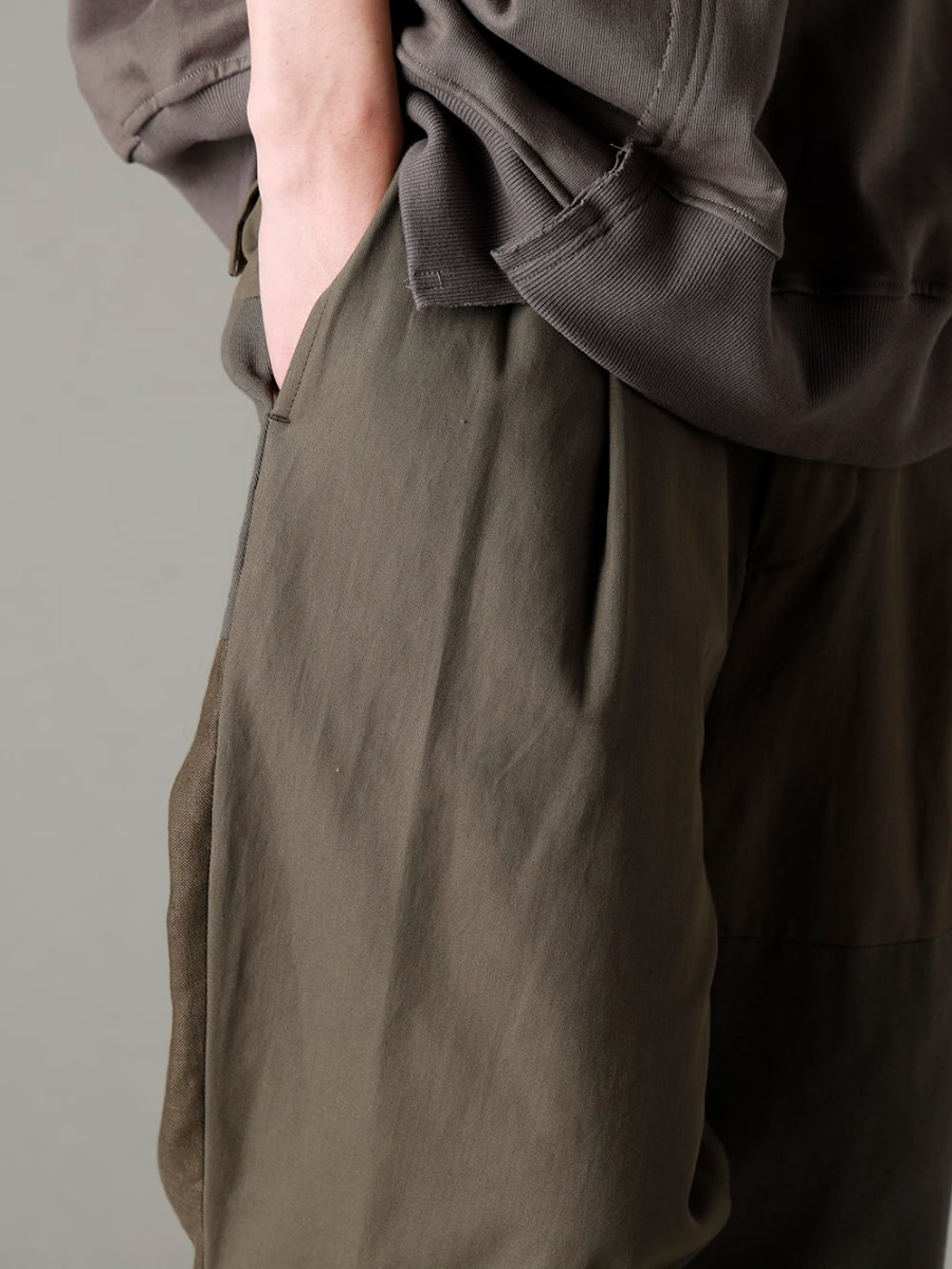 The Viridi-anne(ザ ヴィリジアン) 23SS(春夏) 渋みのある色合いや切りっぱなしの粗野な雰囲気も - VI-3569-04-Dark-olive フラグメント クロップド トラウザー ダーク オリーブ 3-005
