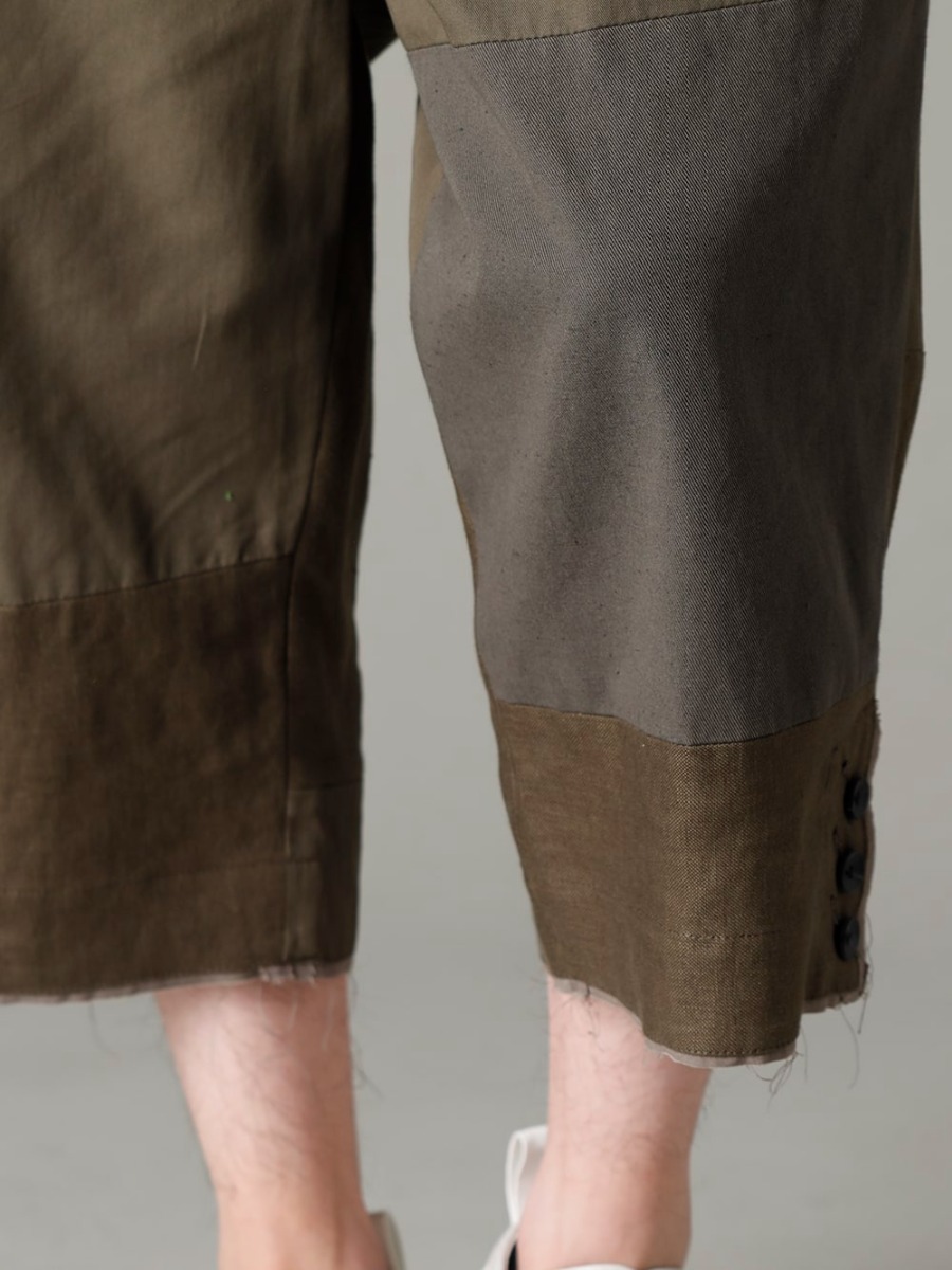 The Viridi-anne(ザ ヴィリジアン) 23SS(春夏) 渋みのある色合いや切りっぱなしの粗野な雰囲気も - VI-3569-04-Dark-olive フラグメント クロップド トラウザー ダーク オリーブ 3-006