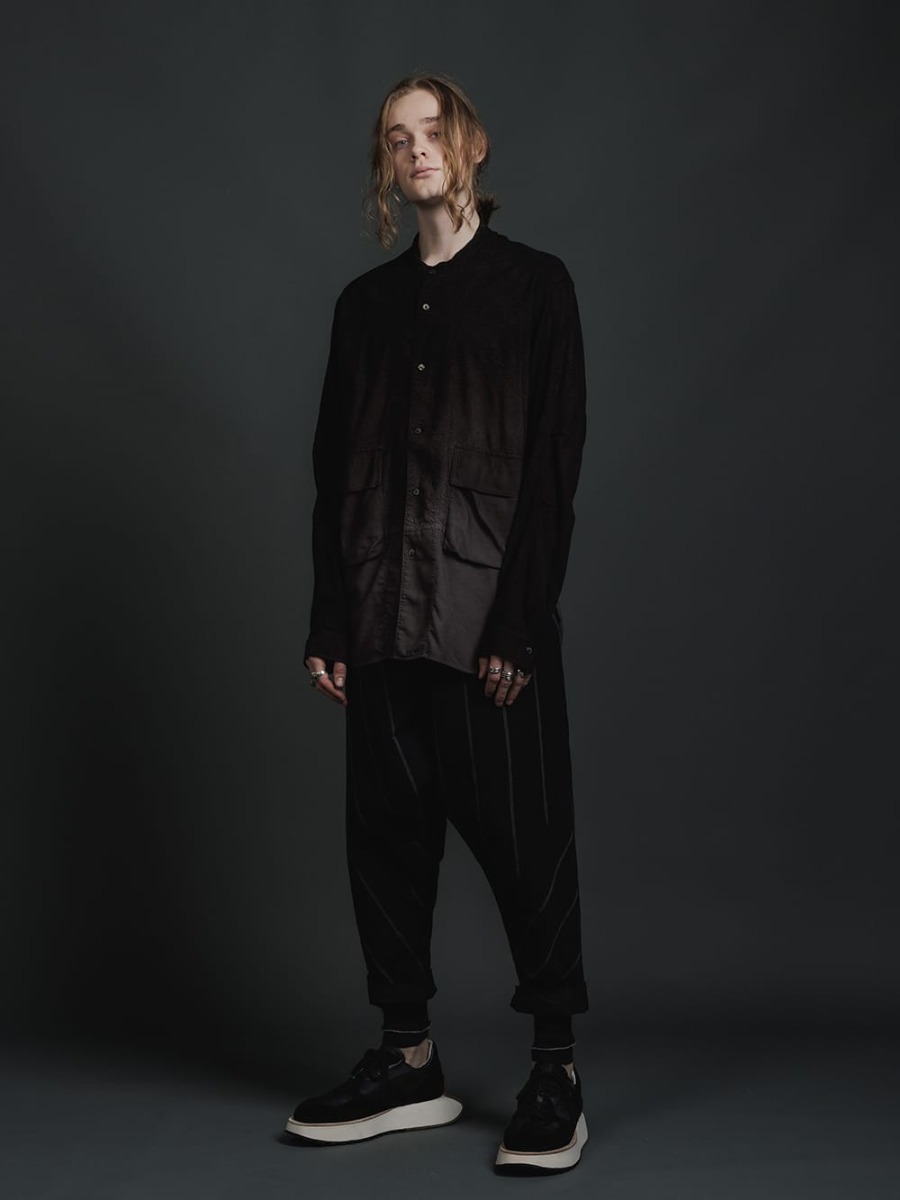 The Viridi-anne - ザ ヴィリジアン 2023SS 刺繍入り クロース グラデーション 染め バンド カラーシャツ 2-001