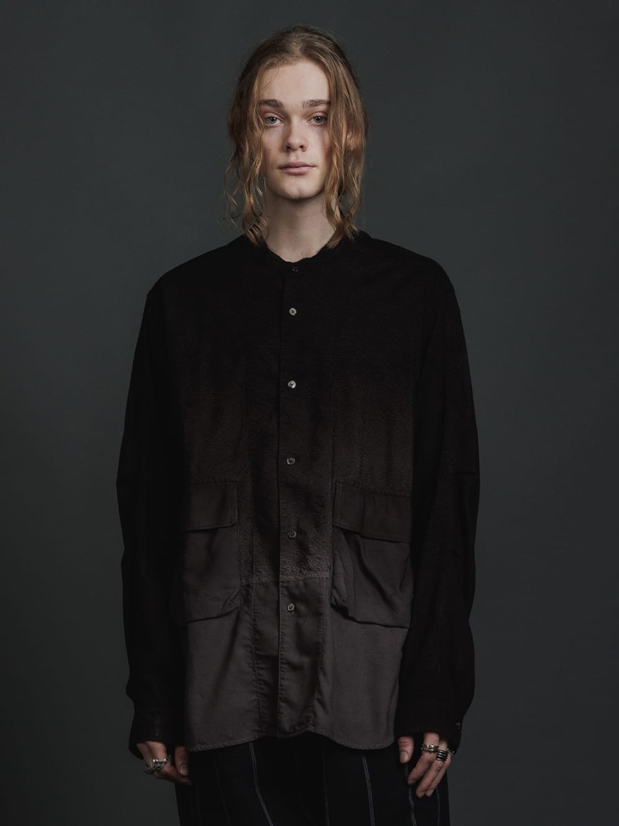 The Viridi-anne - ザ ヴィリジアン 2023SS 刺繍入り クロース グラデーション 染め バンド カラーシャツ 2-002