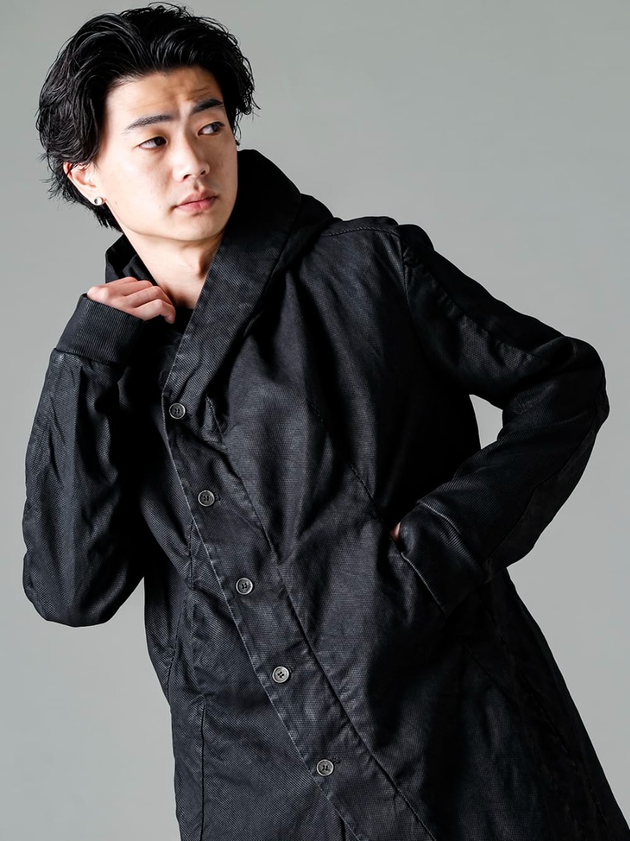 masnada(マスナダ) 23SS(春夏)  M3020 リブインサートパーカー M3056 ウェッジブラックシャツ M3011 カーブスリム6ポケットジーンズ M30S01 サボ 1-004