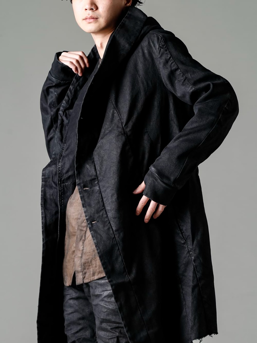 masnada(マスナダ) 23SS(春夏)  M3020 リブインサートパーカー M3056 ウェッジブラックシャツ M3011 カーブスリム6ポケットジーンズ M30S01 サボ 1-001