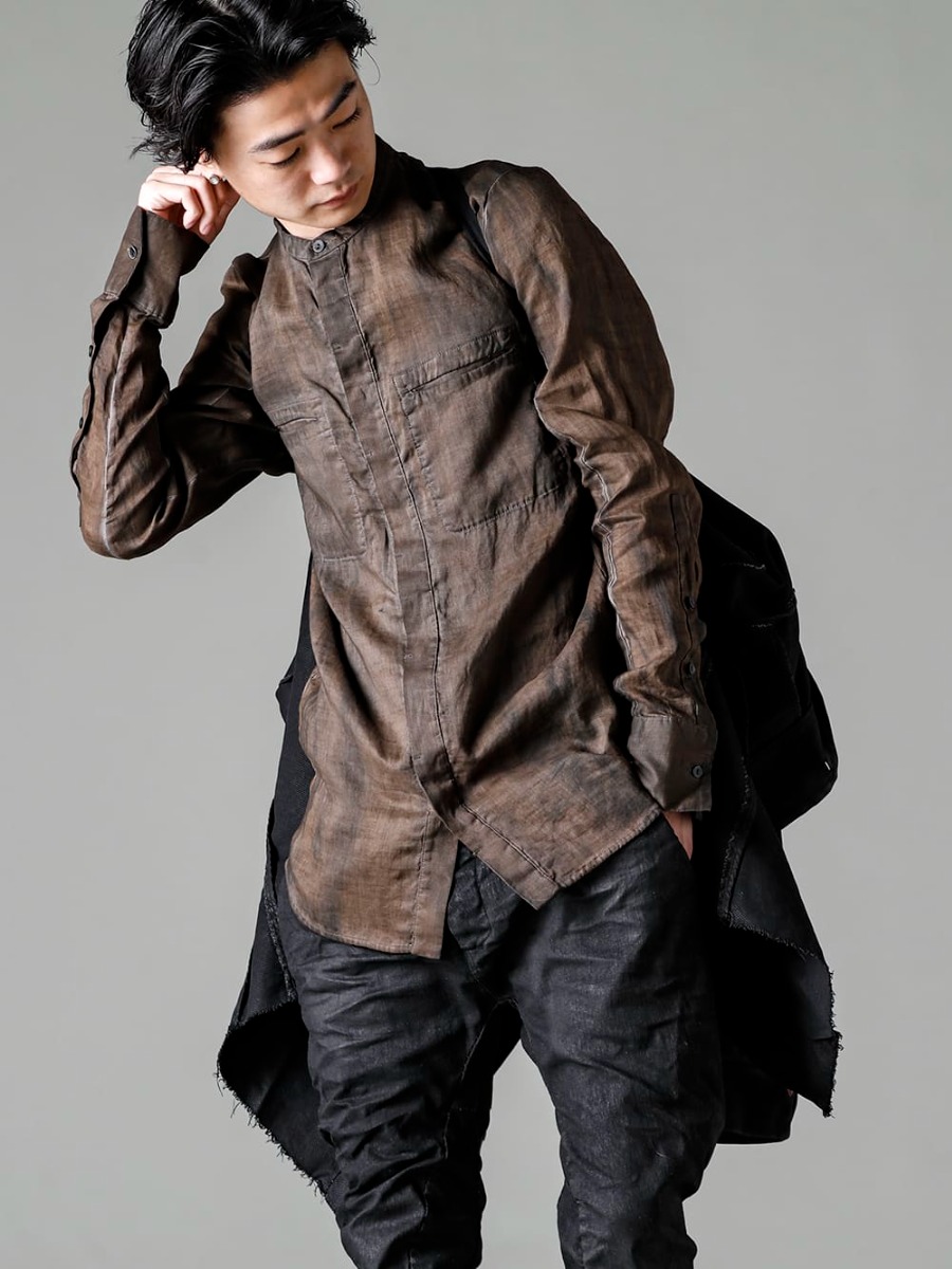 masnada(マスナダ) 23SS(春夏)  M3020 リブインサートパーカー M3056 ウェッジブラックシャツ M3011 カーブスリム6ポケットジーンズ M30S01 サボ 1-005