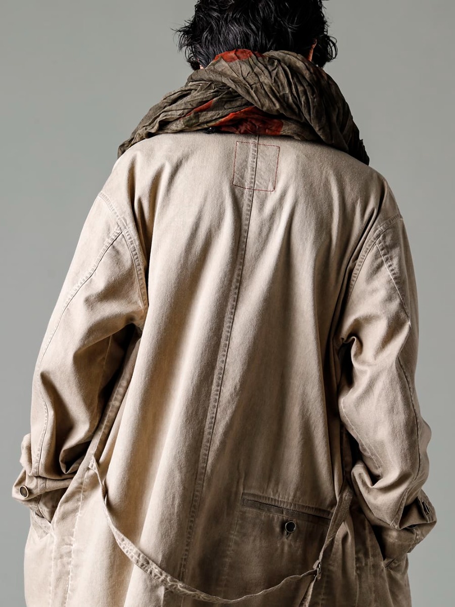 UMA WANG(ユマ ワン) 23SS(春夏) UM8530-Tan ボタンアップ ルーズフィット デニム オーバーコート UM3530-Tan ドロップ クロッチ デニム パンツ タン 1-004