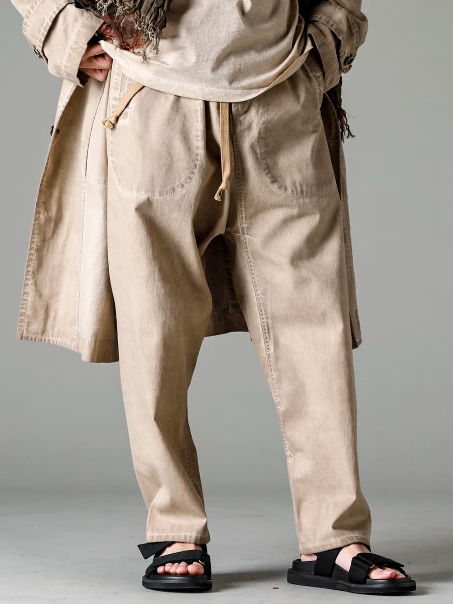 UMA WANG(ユマ ワン) 23SS(春夏) UM8530-Tan ボタンアップ ルーズフィット デニム オーバーコート UM3530-Tan ドロップ クロッチ デニム パンツ タン 1-005