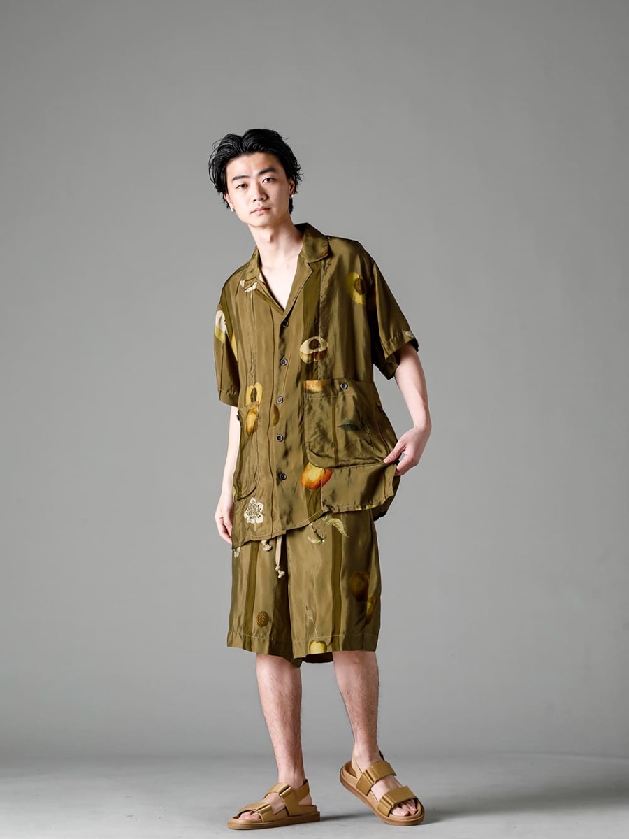 UMA WANG(ユマ ワン) 23SS(春夏) UM1507-Mustard テリートップ マスタード UM3531-Musterd パラーパンツ マスタード US9561-Tan メンズ サンダル タン 4-001