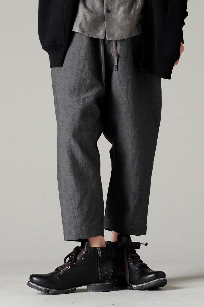 DEVOA 23SS add a cool nuance of gray to the key color blue. - PTN-BLKL-Blue-Gray Dropped Crotch Cropped Pants Linen Blue Gray FW-CSHS Leather boots GUIDI Horse leather 3-001