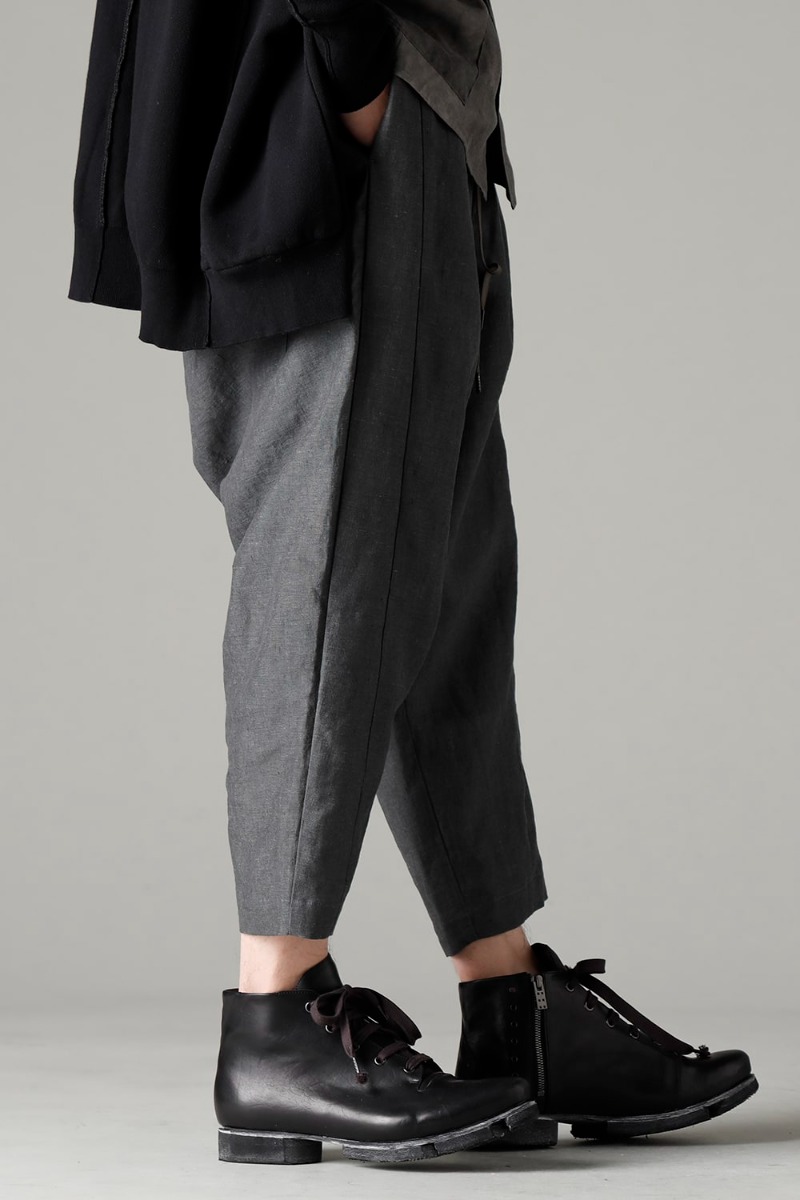 DEVOA 23SS add a cool nuance of gray to the key color blue. - PTN-BLKL-Blue-Gray Dropped Crotch Cropped Pants Linen Blue Gray FW-CSHS Leather boots GUIDI Horse leather 3-002