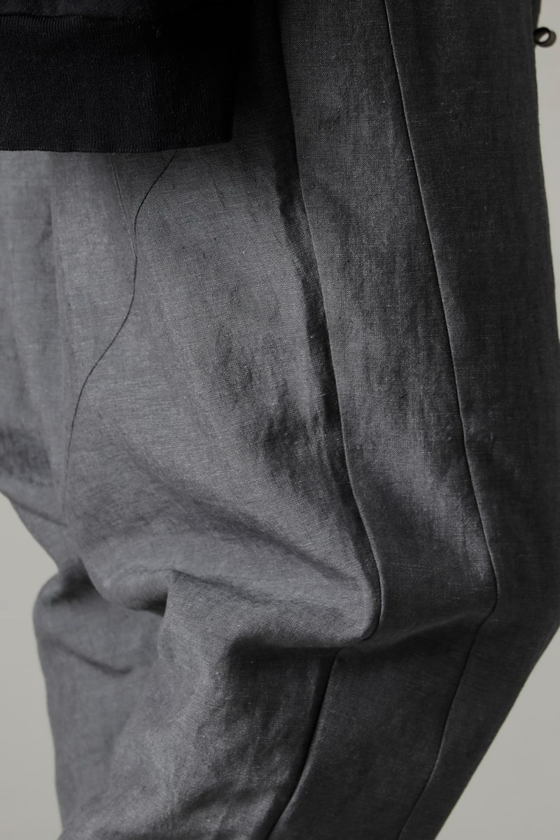 DEVOA 23SS add a cool nuance of gray to the key color blue. - PTN-BLKL-Blue-Gray Dropped Crotch Cropped Pants Linen Blue Gray FW-CSHS Leather boots GUIDI Horse leather 3-004